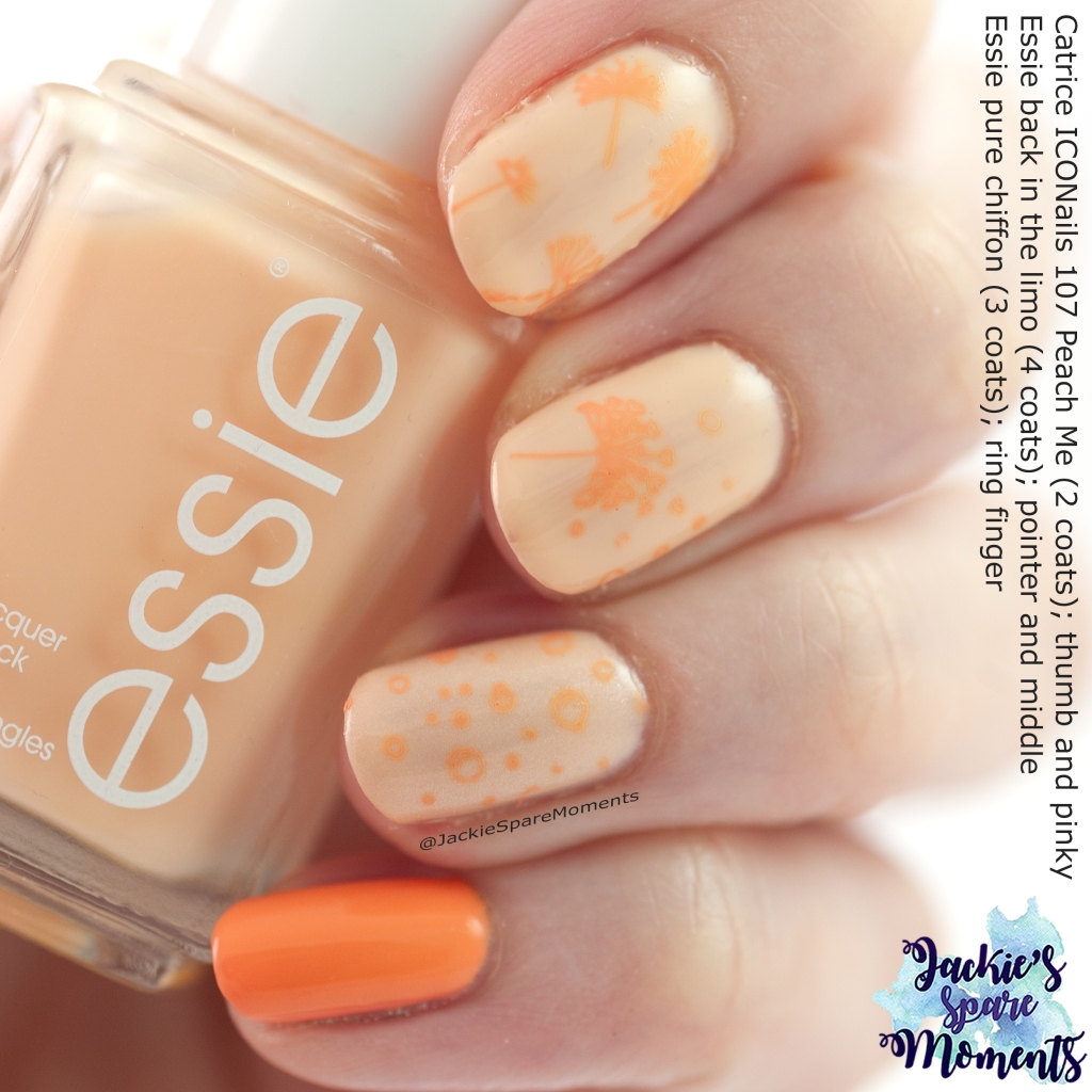Catrice ICONails 107 Peach Me, Essie back in the limo, Essie pure chiffon